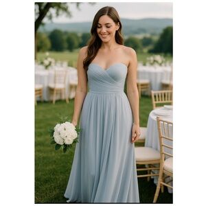 YAS ASOS Light Blue Strapless Chiffon Bridesmaid Maxi Dress L
